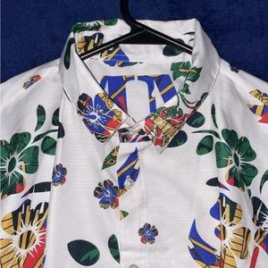 WHITE FASHION LUXURY TMMG HAITI FLAG HIBISCUS CHOUBLAK DRESS SHIRT